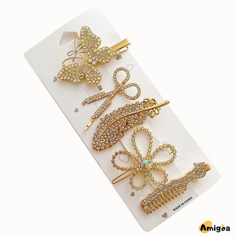 Fishbone Hairpin 6-Piece Set Aksesoris Rambut Vintage Set Dengan Diamond Pearl Edge Clip Bebek Paruh Clip - AG2