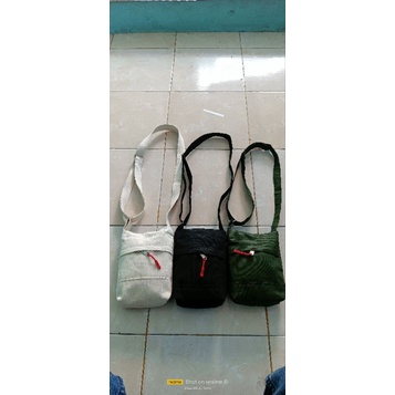 Tas Sling Bag Tas Selempang Mini Poket Kanvas cowo hitam