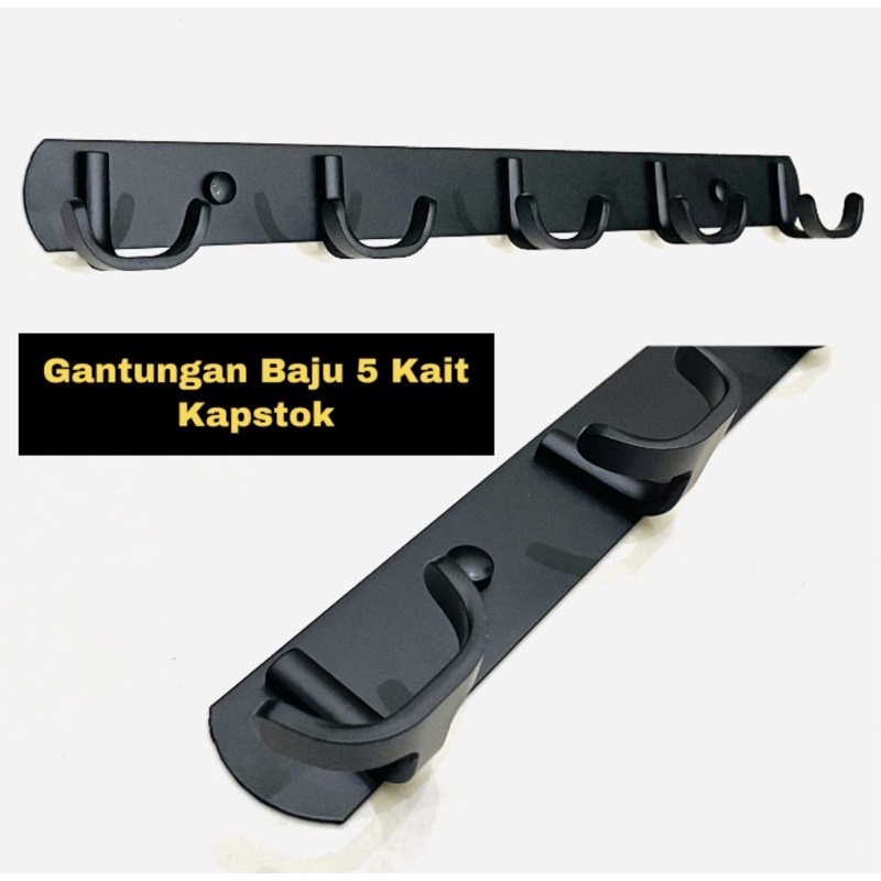 Kapstok Gantungan Baju 5 Kait 2 Hook Handuk Dapur Hitam Black 103H