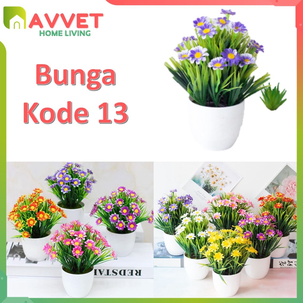 AVVET Ornamen Pot Bunga Krisan Bonsai Pajangan Dekorasi Rumah Tanaman Bunga Hias Plastik Artificial Flower BUNGA 13