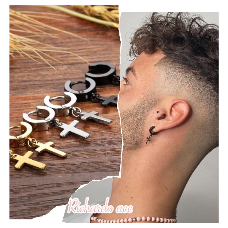 ANTING TINDIK SALIB COCOK UNTUK PRIA DAN WANITA, Anting Jepit Salib Pria Anting Pria Anting Wanita ,