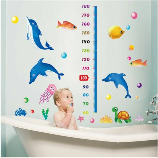 RELIZA WALL STICKER PENGUKUR TINGGI BADAN IKAN LUMBA LUMBA GROW UP DOLPHIN STIKER DINDING AY9236