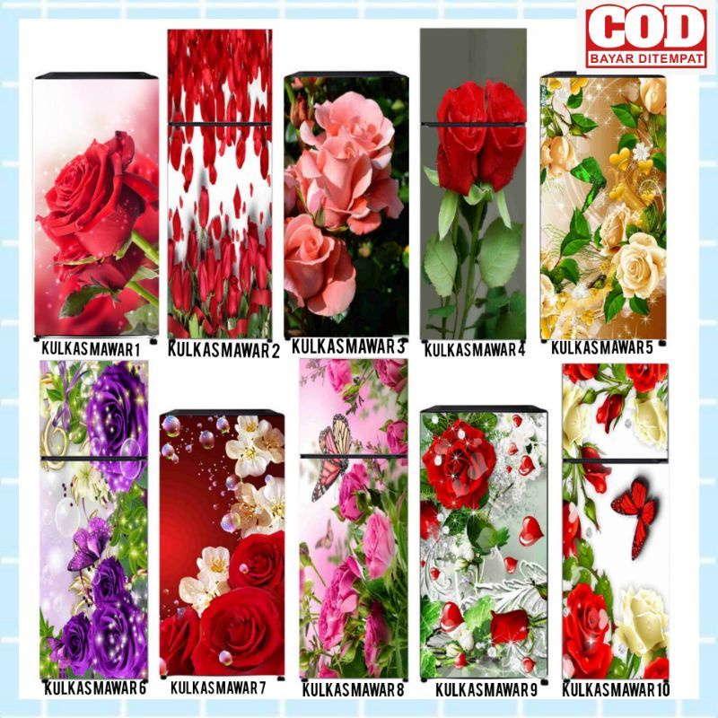 Stiker kulkas 1pintu dan 2pintu motif BUNGA MAWAR TERBARU