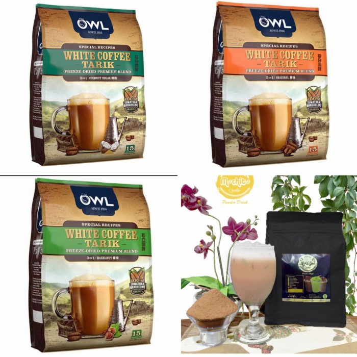 

OWL WHITE COFFEE TARIK 3 IN 1/ORIGINAL/HAZELNUT/COCONUT SUGAR