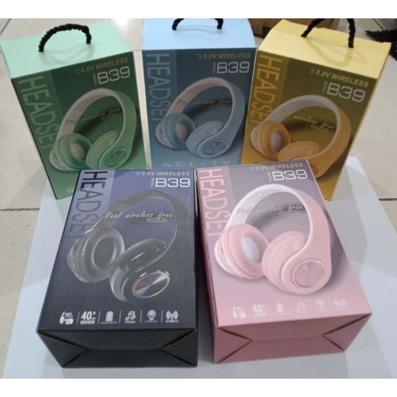 Headphone Macaron B39 / P39 Headset HF Wireless With LED Inpods Iboom Bluetooth V5.0