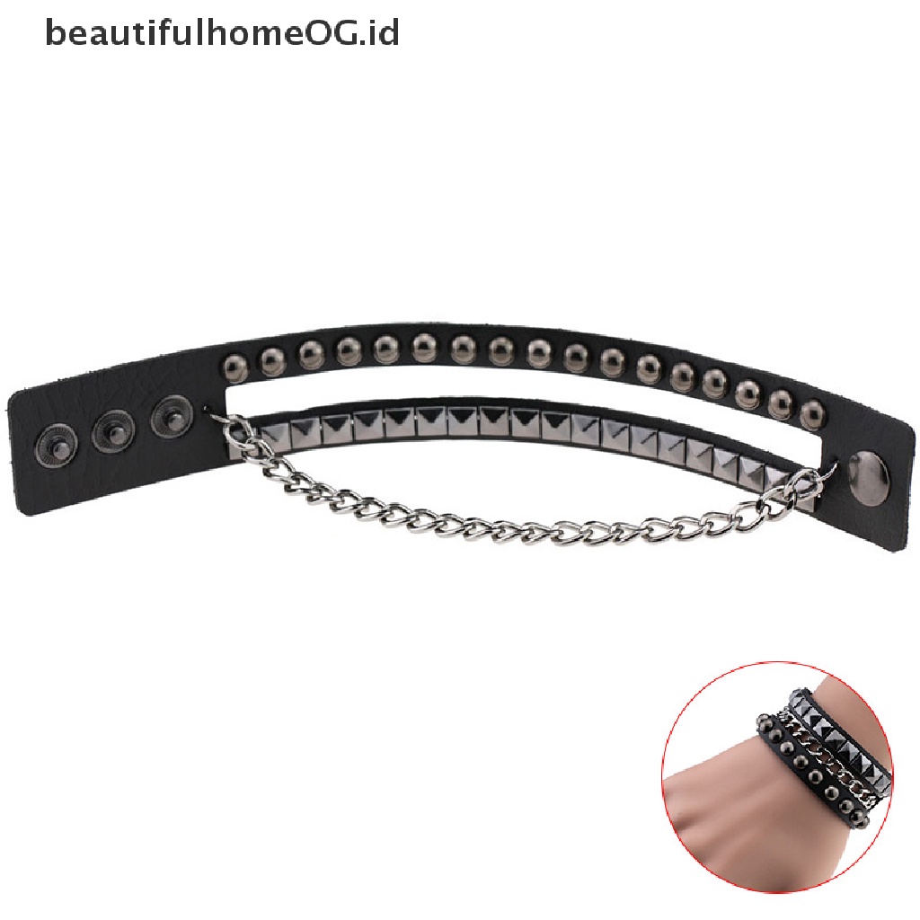 Gelang Rantai Multilayer Bahan Kulit Gaya Gothic Punk