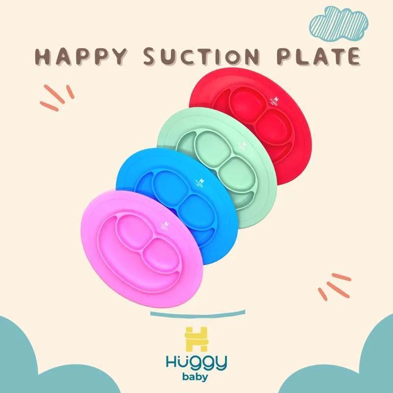 Piring makan Silikon Anak Huggy Baby AM004 Happy Silicone Suction Plate  - B101015