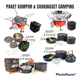Jual Paket kompor kotak bunga Cookingset Nesting teko Alat masak