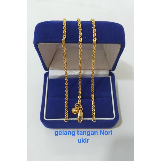 Gelang Nori Ukir, Panjang 17cm, Perak 925, Sepuh Emas Kuning