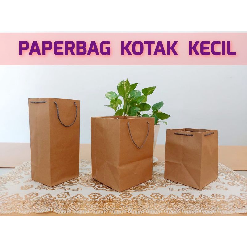 Paper bag kotak polos coklat / paperbag kotak KECIL tas kertas coklat box toples donat paperbowl bot