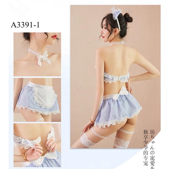 Lingerie Wanita Set Anime Seragam Pembantu Lucu kotak-kotak kostum Cosplay Sexy 3A391-1