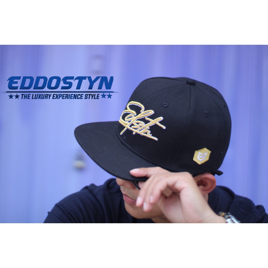 Topi Snapback hip hop Original Distro Premium Pria Dewasa Bordir Eddostyn Full Black BDR Latin Gold