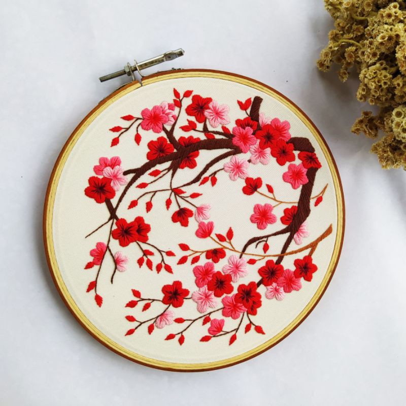 Hoop Art Embroidery - Cherry Blossoms (Hiasan Dinding)