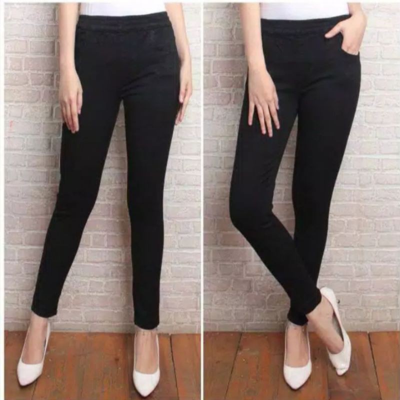 Leging Jeans  Celana Jumbo Wanita Pinggang Karet