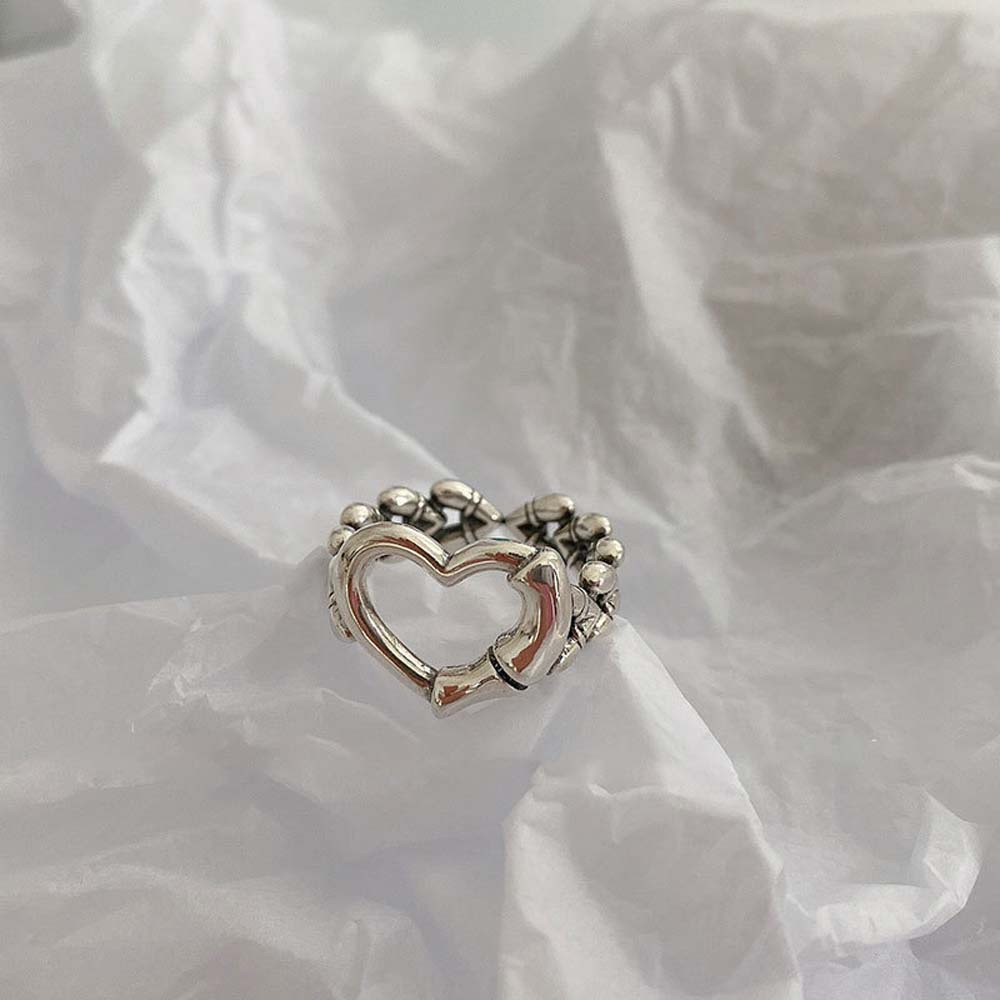 Needway  Temperament Open Rings Simple Fashion Jewelry Metal Rings Women Korean Black Chain Personality Heart Shaped Silver Plate Finger Rings