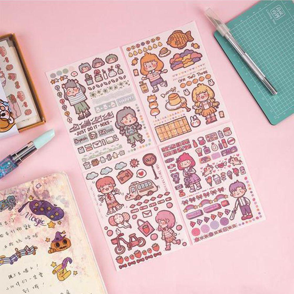 Agustinina Stationery Stiker Set Kartun Gadis Dengan Graver Alas Pemotongan Gift Box Perlengkapan Sekolah Planner Kertas Stiker