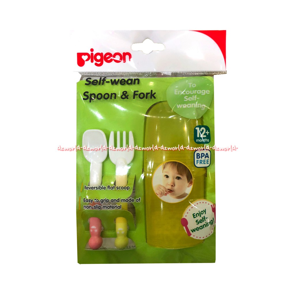 Pigeon Self Wean Spoon &amp; Fork With Case Sendok Garpu Untuk Bayi +12 Peralatan Makan Bayi Pigen