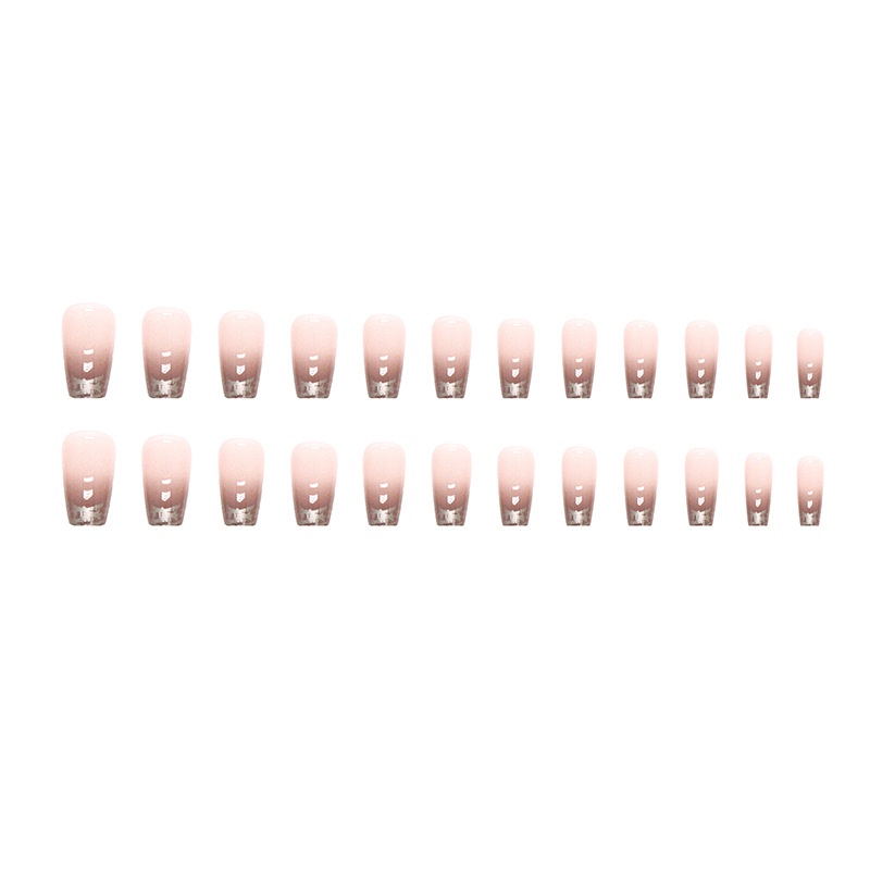 24pcs / Kotak Kuku Palsu Panjang Warna Gradasi Pink Emas R638