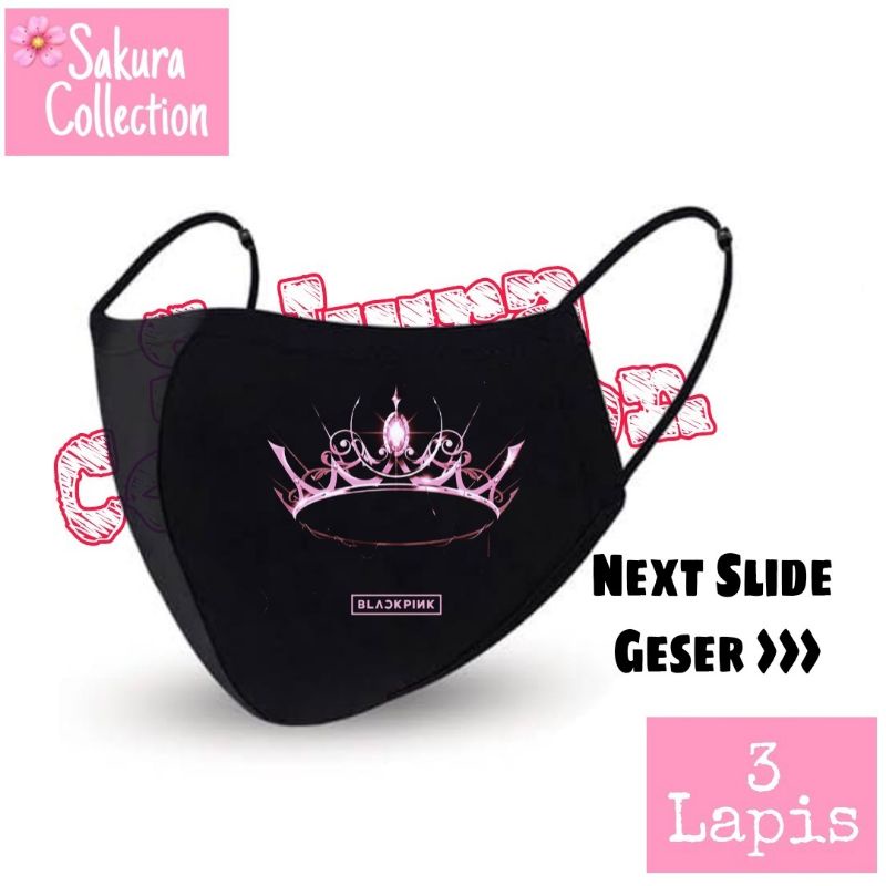 Masker BLACKPINK K-pop girl band Korea Kain 3 lapis Scuba anak dewasa cowok cewek earloop SNI