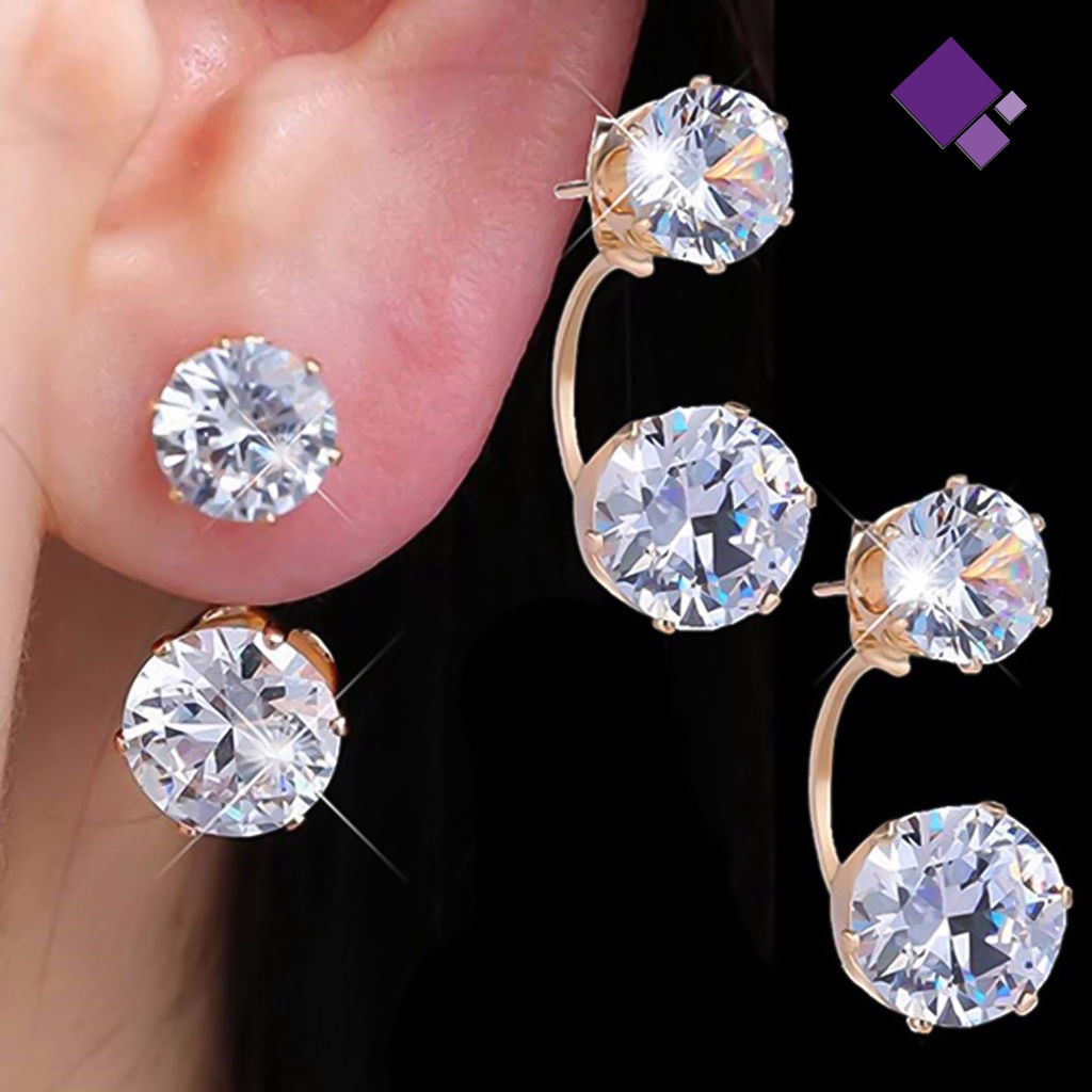 Anting Stud Berlian Imitasi Ganda Bahan Alloy Untuk Wanita