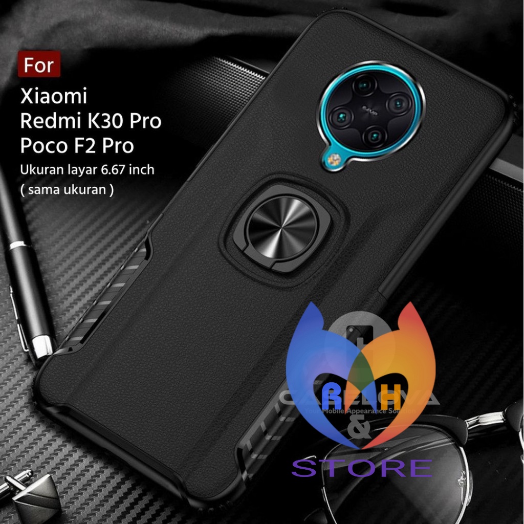 Case Xiaomi POCO F1 F2 Pro Hardcase Ring Carbon Magnetic Holder Thunder Protective Anti Shock