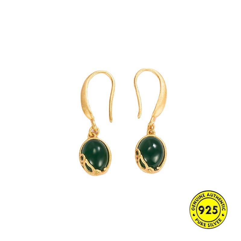 Anting Kait Gantung Silver S925 Desain Bunga Jasper Cina Retro Untuk Wanita