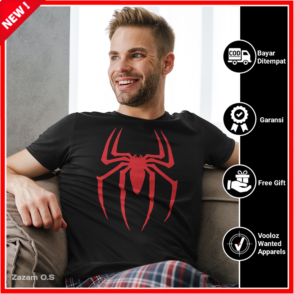 Kaos Distro Cowok Original Superhero Spiderman Logo Laba Laba Baju Kaos Pria Branded Premium Keren