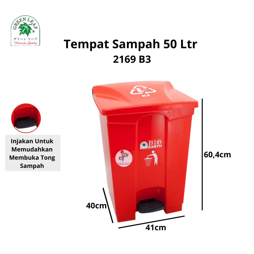 Tempat Sampah BIO Injak 50 Liter 2169 Green Leaf