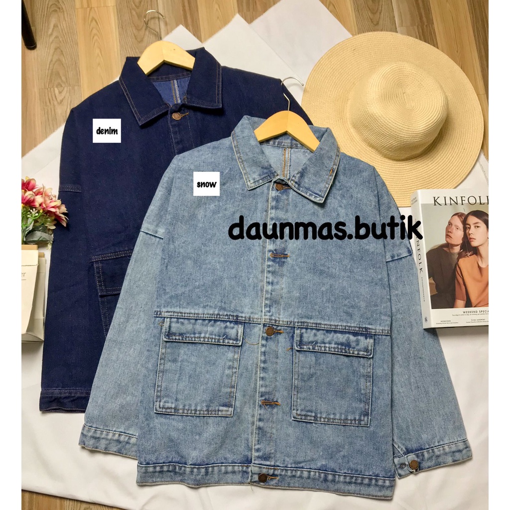 1KG MUAT 2PCS | FLO OVERSIZE JAKET DENIM ACID SNOW JEANS TEBAL HITS OOTD SELEBGRAM FASHION GROSIR WANITA