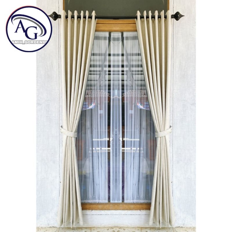 Gorden Blackout Polos Import Cream - Korden tebal Premium - Hordeng Smokring Silver