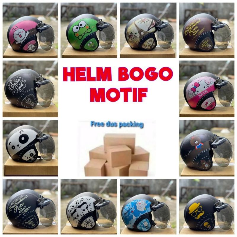 HELM BOGO DEWASA RETRO KLASIK MOTIF / HELM BOGO PRESS / HELM BOGO DEWASA + KACA CEMBUNG