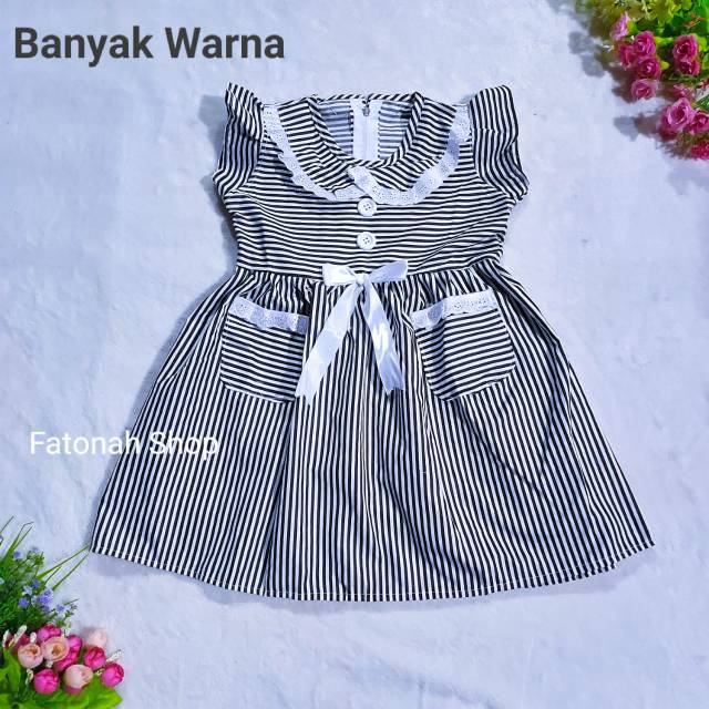 Dress anak cewek 1 2 tahun sailor japan baju anak renda strip salur saku bawah kanan kiri sailormoon