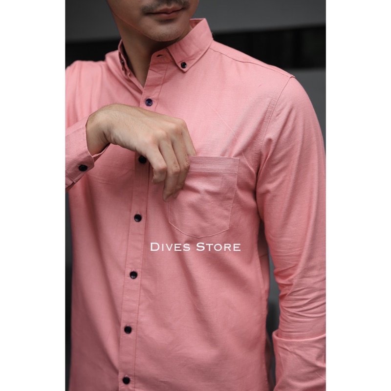 Divesstore Kemeja polos pria lengan panjang basic kasual kantoran pink salam / kemeja cowok / atasan pria