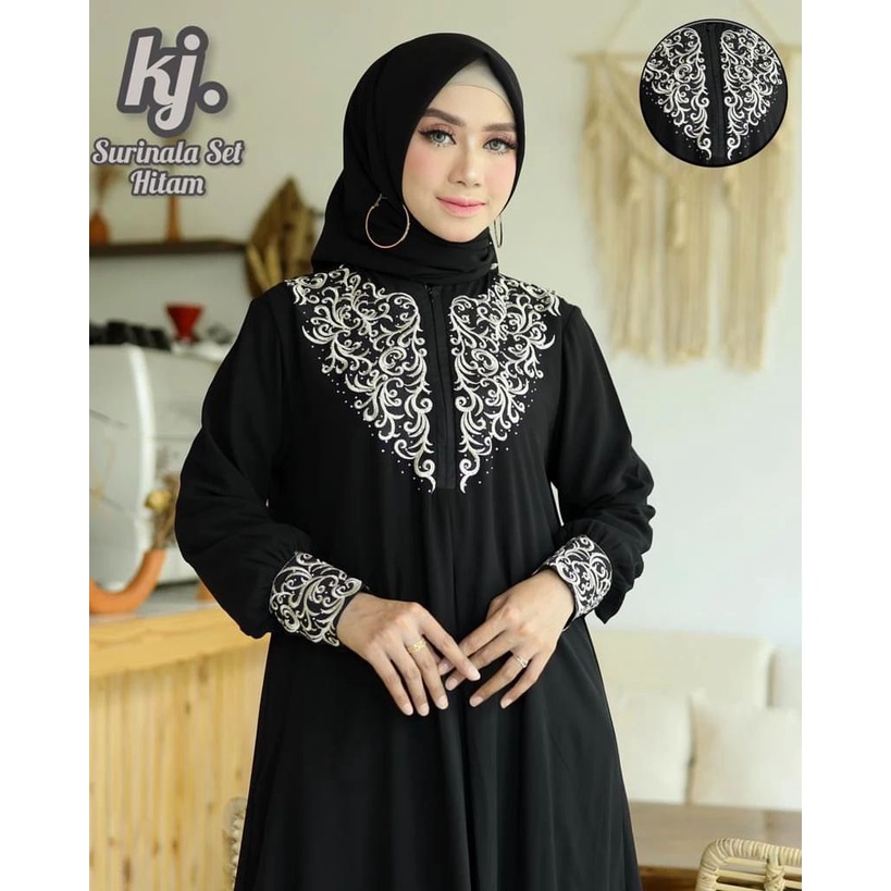 Ready gamis surinala Set Hijab Original by Khadijah, pakaian Gamis Muslim wanita bordir Bahan Ceruty