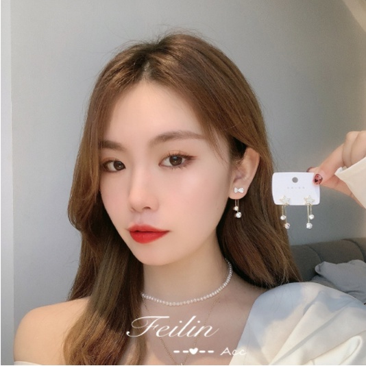 Anting Rumbai Kekinian Hias Mutiara Berlian Imitasi Gaya Korea Untuk Wanita/anting korea pita / elegant earings/ anting korea mewah/ anting tusuk/ anting wanita