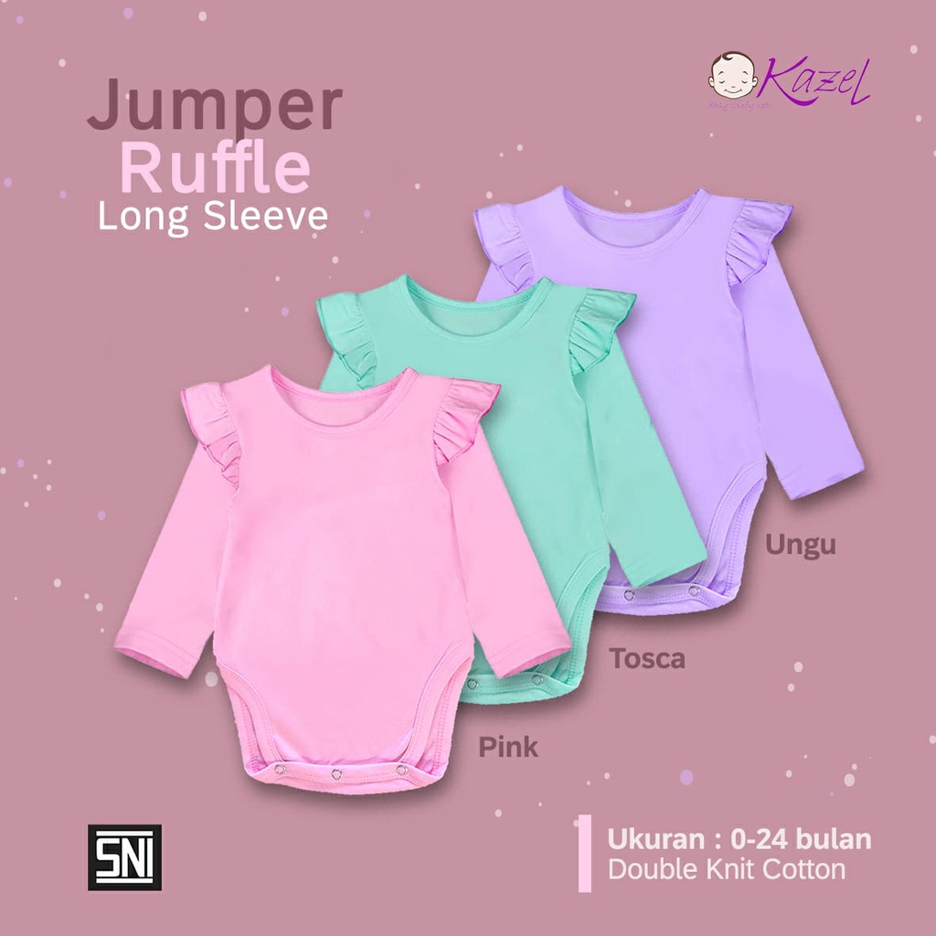 Kazel Bodysuit Ruffle Long Sleeve Jumper Bayi Isi 3pcs