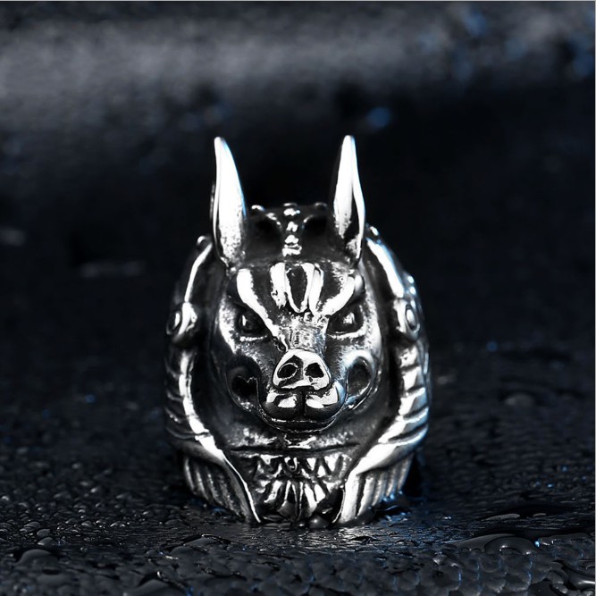 SEUSUK   Cincin Pria Ukuran Besar Bahan Logam Ukiran Bentuk Kepala Binatang/Anubis Gaya Punk