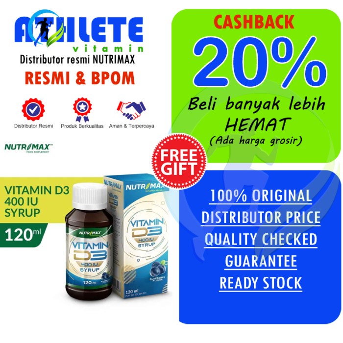 Cintramelin Nutrimax Vitamin D3 400 Iu Syrup Sirup 120 Ml Vit Imun D3 Sirup 400Iu