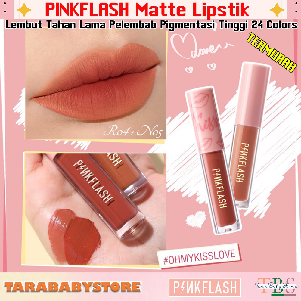 PINKFLASH Matte Lipstik Lembut Tahan Lama Pelembab Pigmentasi Tinggi 24 Colors