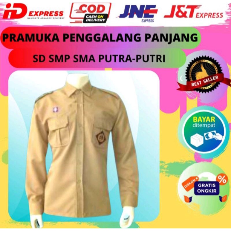 baju seragam sekolah baju pramuka lengan panjang saku dua atas SD SMP SMA coklat kuning & coklat sus
