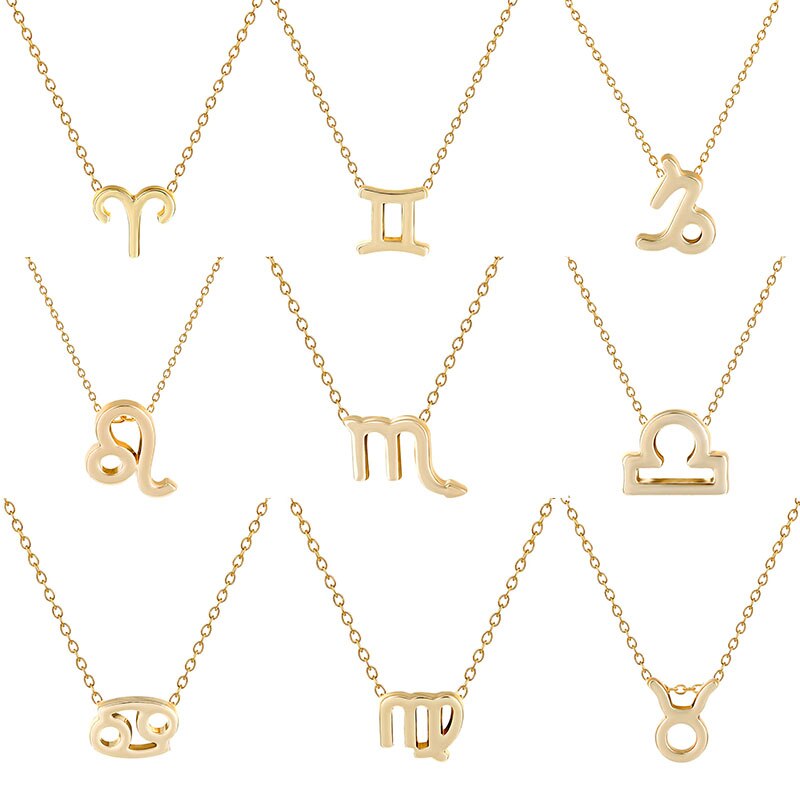 12 Horoscope Zodiac Sign Gold Pendant Necklace For Women Men Aries Leo 12 Constellations Jewelry Kids Christmas Gifts