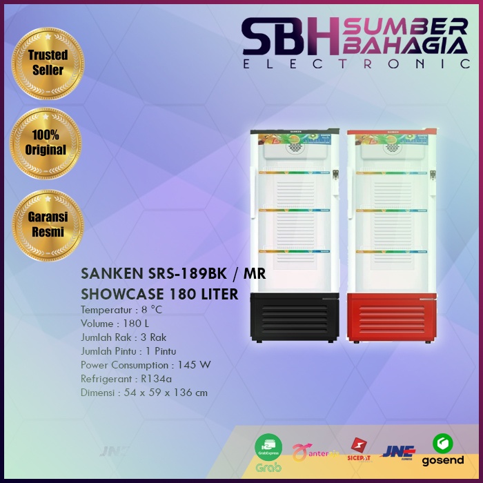 SANKEN SRS-189BK / MR SHOWCASE 180 LITER (NEW) (KHUSUS BANDUNG)