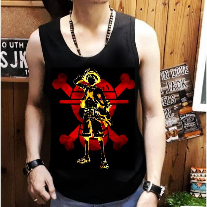 Shalch Trendy / Singlet Pria Motif Kartun Terbaru Gambar Luffy Red Skull / Pakaian Pria