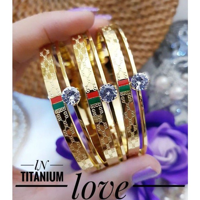 (SEP) TERMURAH Set Perhiasan TITANIUM Anti Karat Gelang Ring Gucci Gold Silver Berlian Modis Xuping