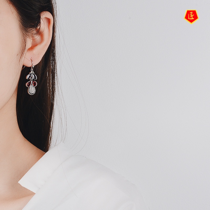 [Ready Stock]New Inlaid Colorful Gem Moonstone Earrings