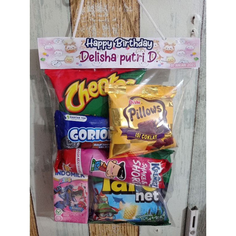 

souvenir ultah/snack isi6 varian/label custom