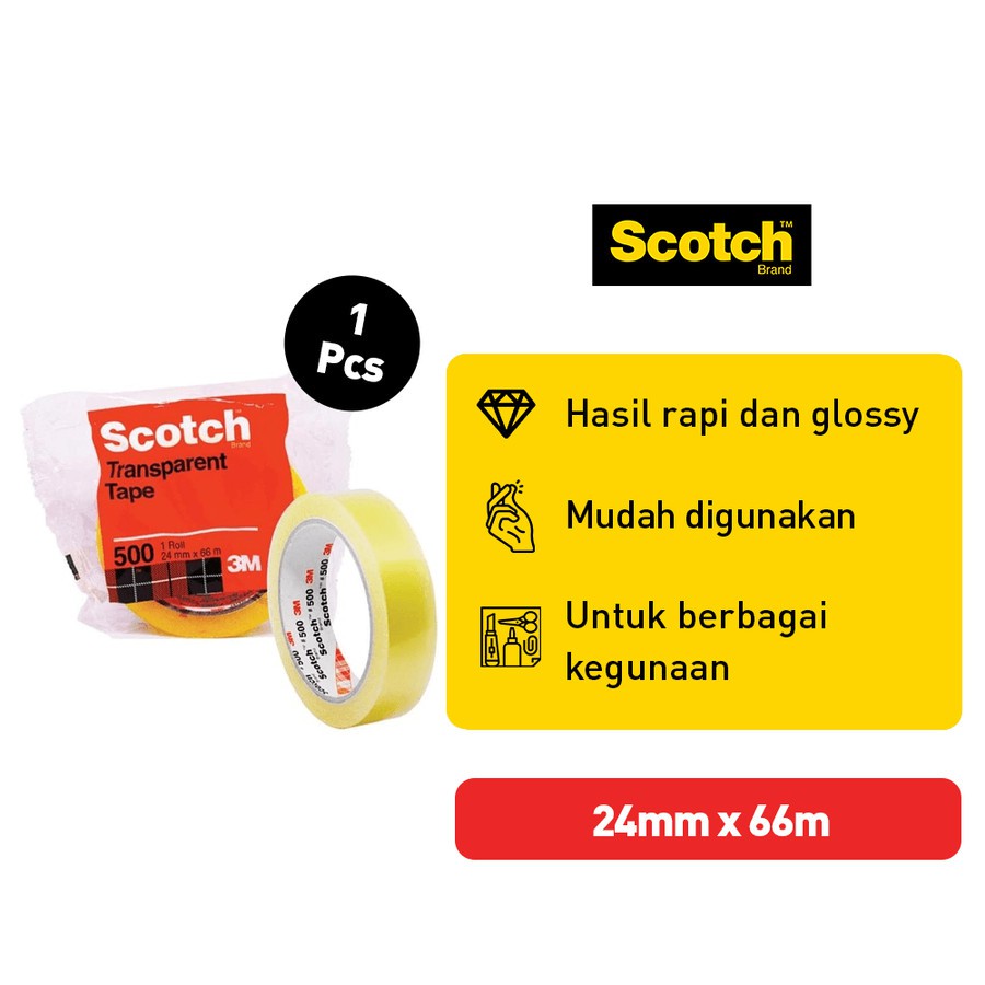 

3M Scotch Tape 500 24MM x 66M Selotip Isolasi Lakban Bening 1 Inch 3M