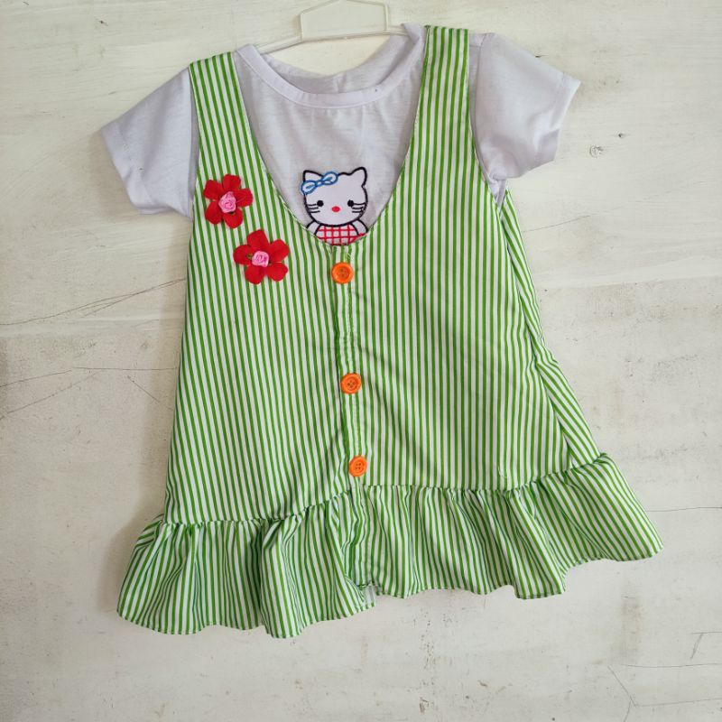 overall 1 2 strip dress anak kodokan anak ( overall  strip Zz )