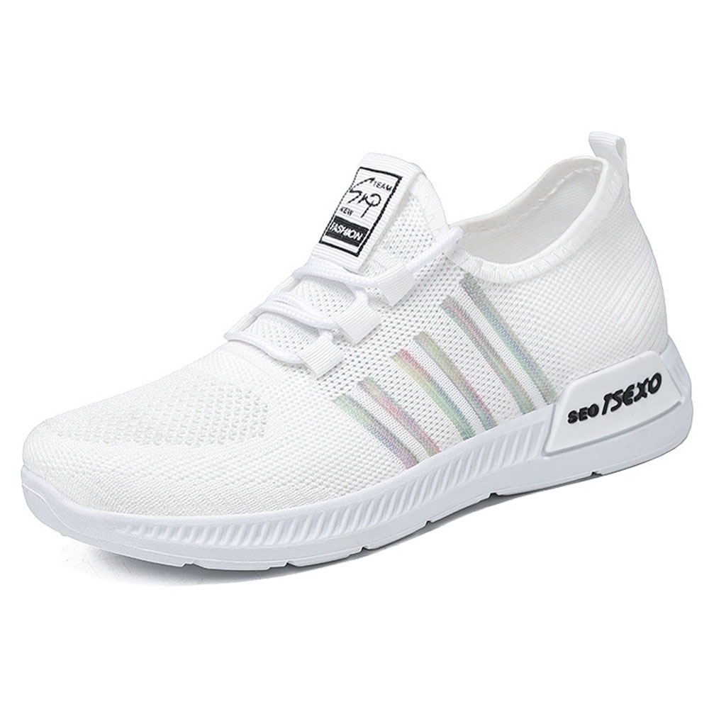 2022 baru sepatu olahraga wanita kasual sepatu anyaman terbang anti selip meningkat-N703-Putih