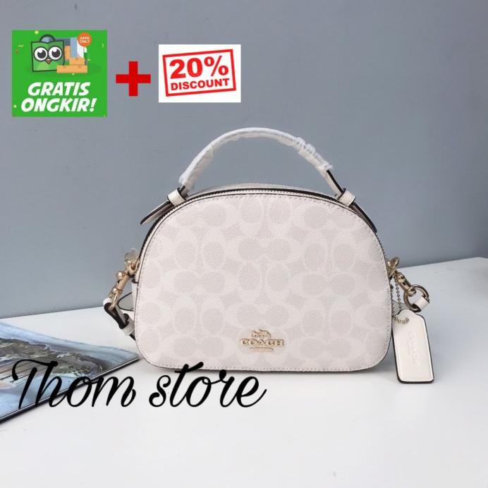 Bag Canvas - Tas Coach Serena Satchel Signature Canvas Chalk Glacier White Original
